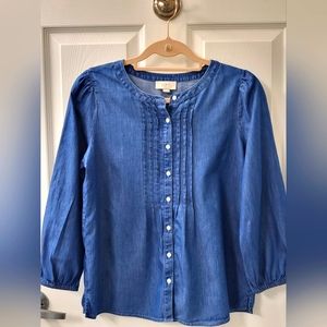Loft outlet blue denim-look tunic blouse small.